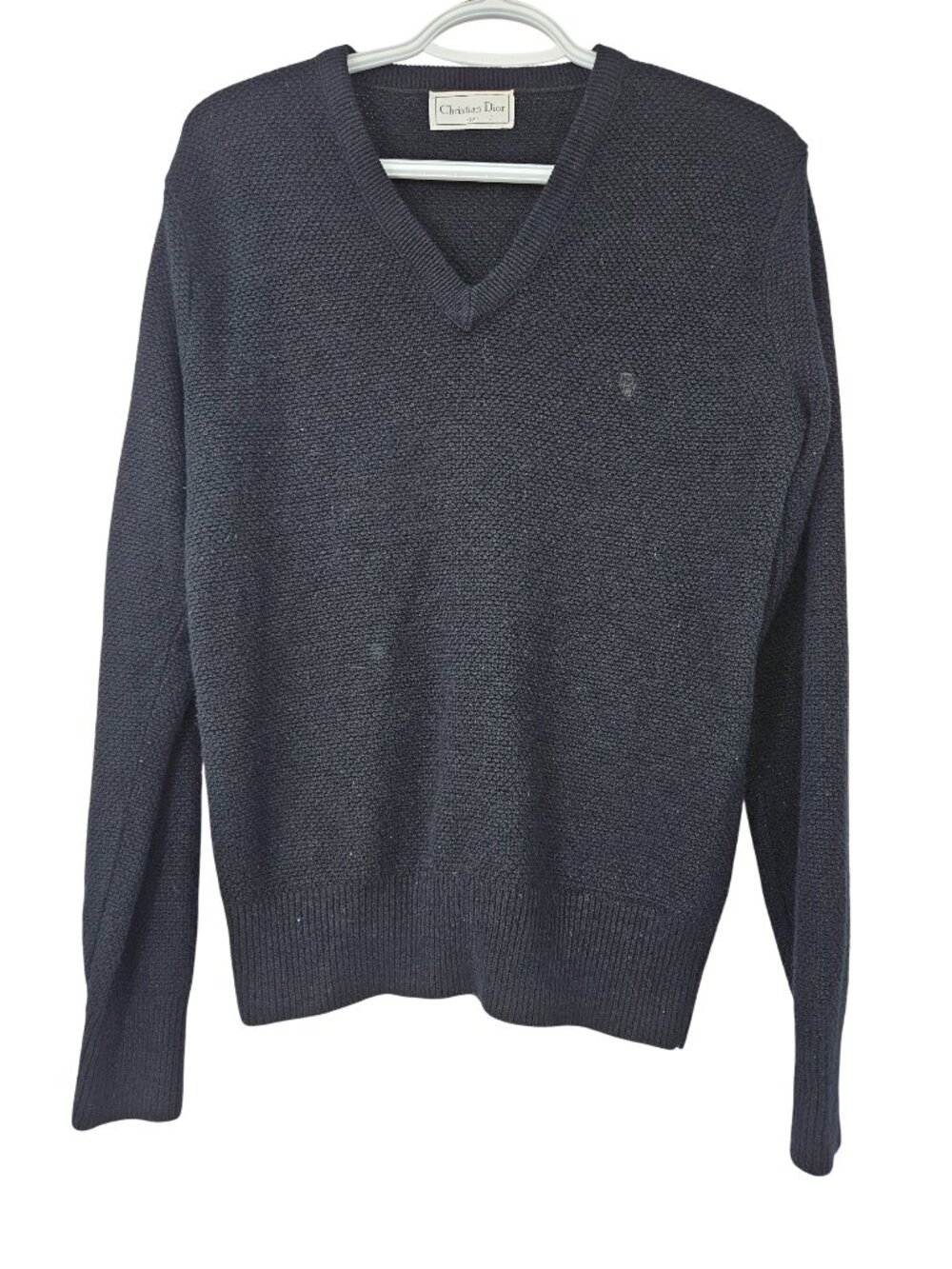 Christian Dior Vintage V-Neck Knit Sweater Black Men's Size M Preppy Academia